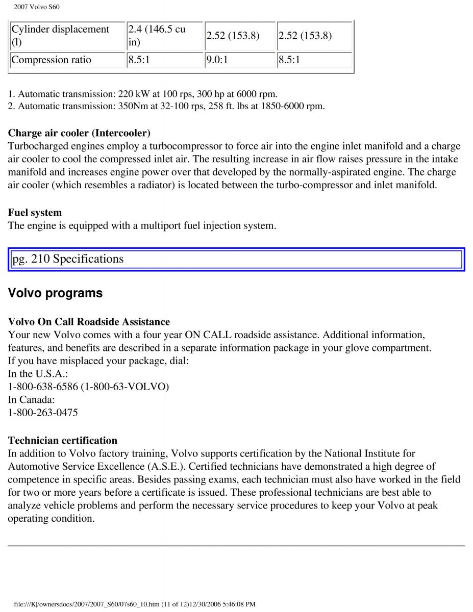 Volvo S60 owners manual / page 242