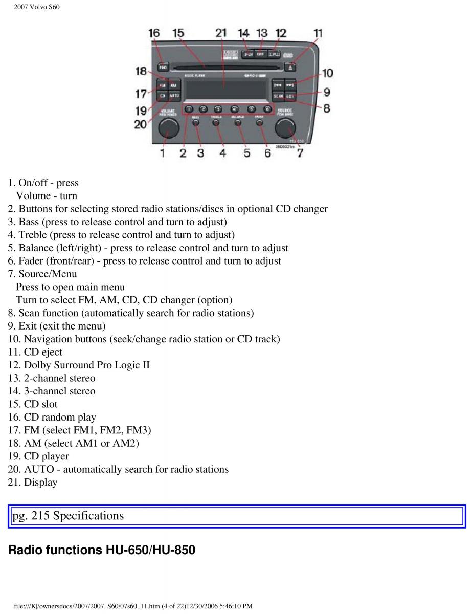 Volvo S60 owners manual / page 247