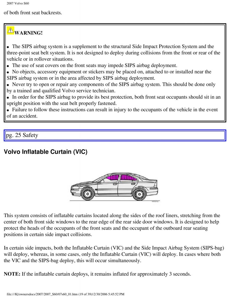 Volvo S60 owners manual / page 25