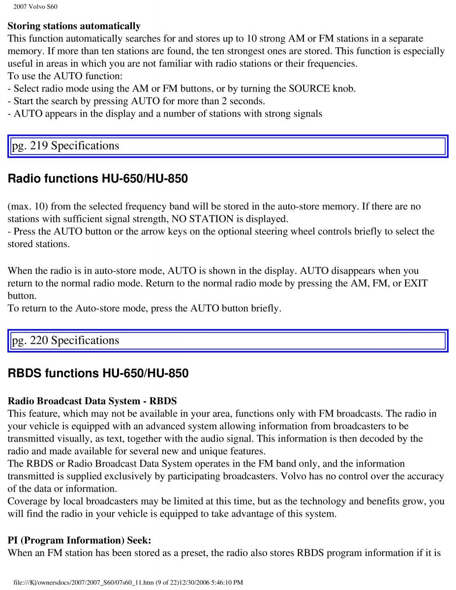 Volvo S60 owners manual / page 252