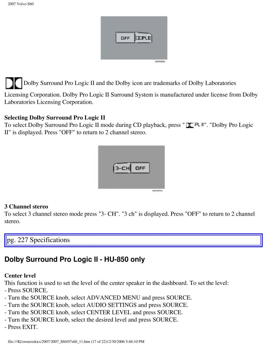 Volvo S60 owners manual / page 260