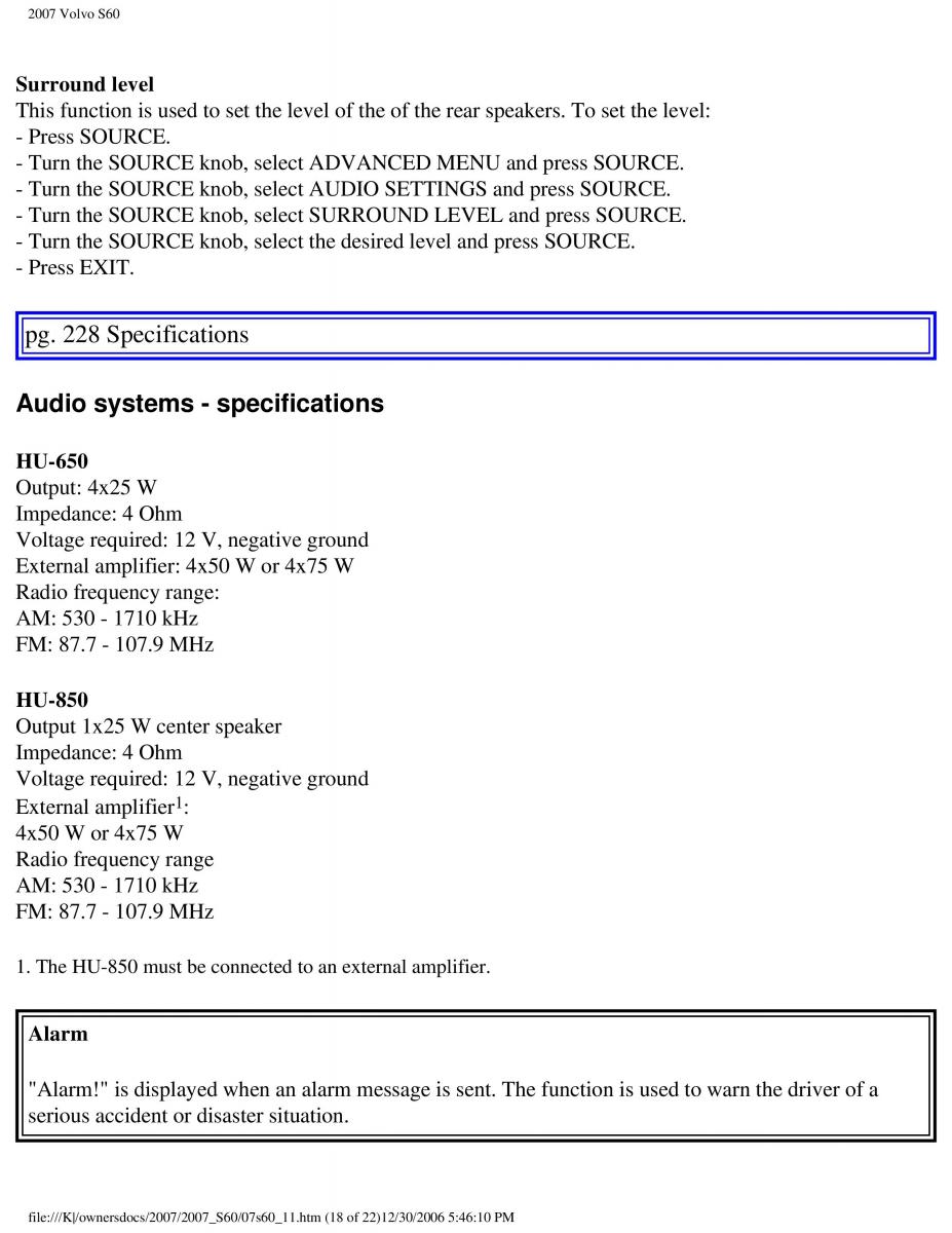 Volvo S60 owners manual / page 261