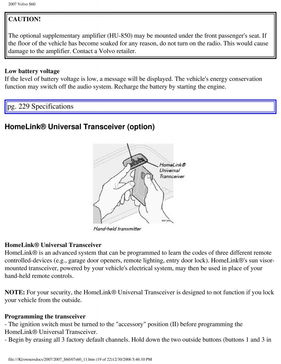 Volvo S60 owners manual / page 262