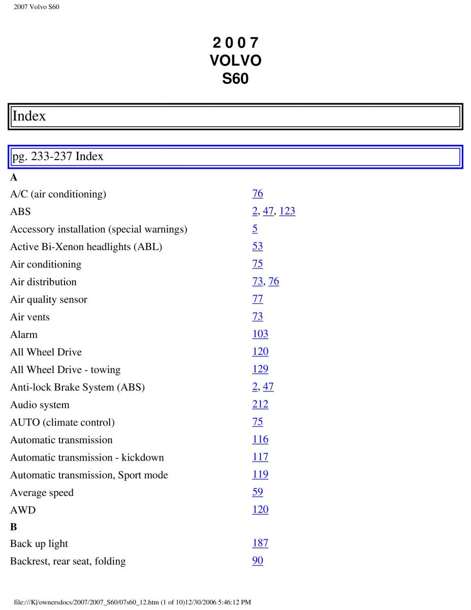 Volvo S60 owners manual / page 266