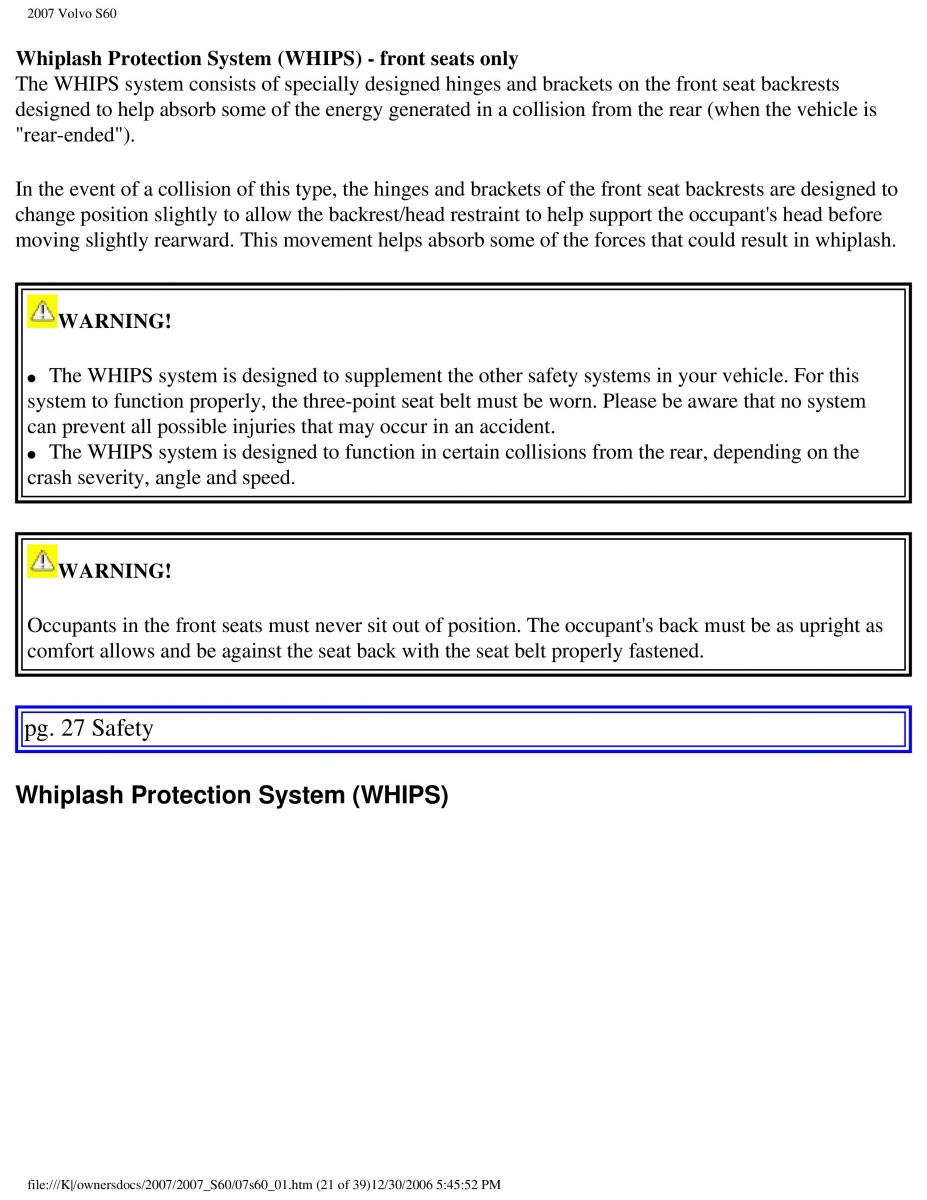 Volvo S60 owners manual / page 27