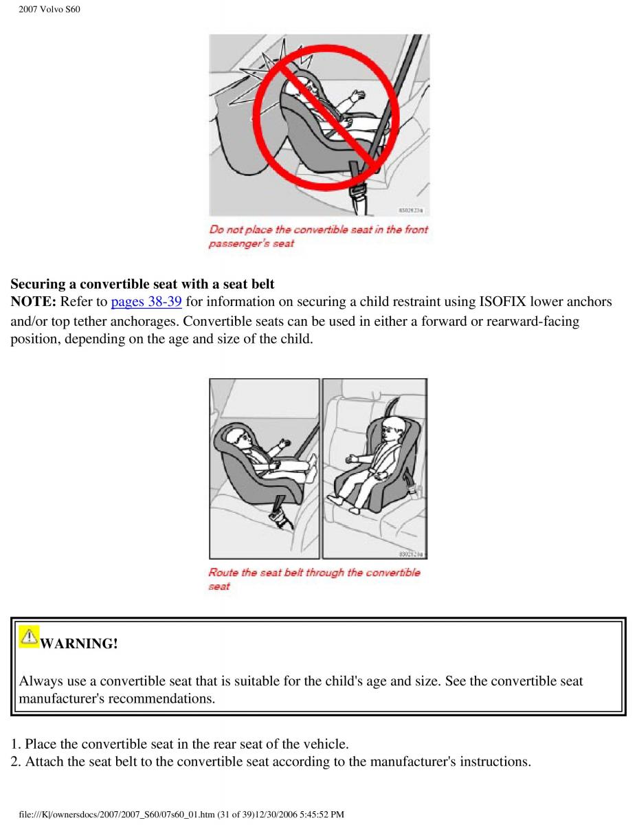 Volvo S60 owners manual / page 37