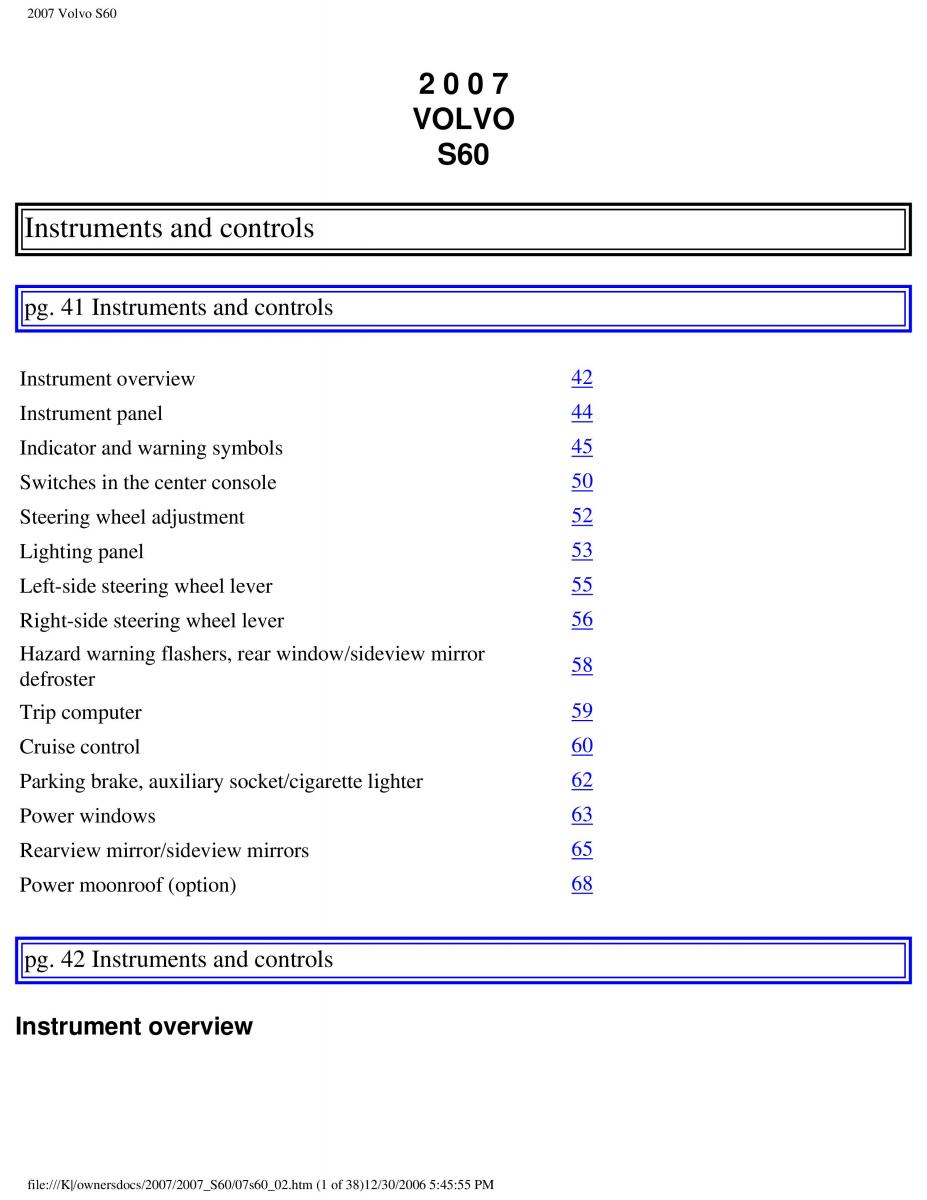 Volvo S60 owners manual / page 46