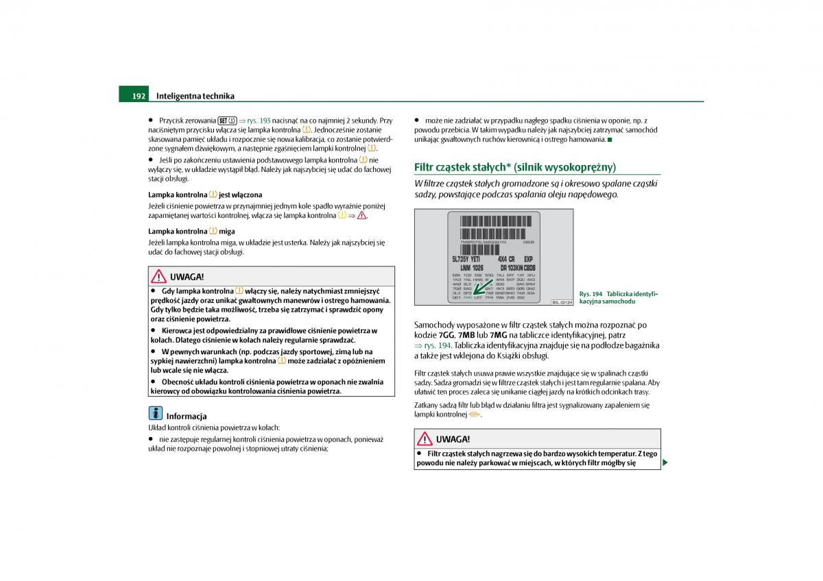 Skoda Yeti instrukcja obslugi / page 194