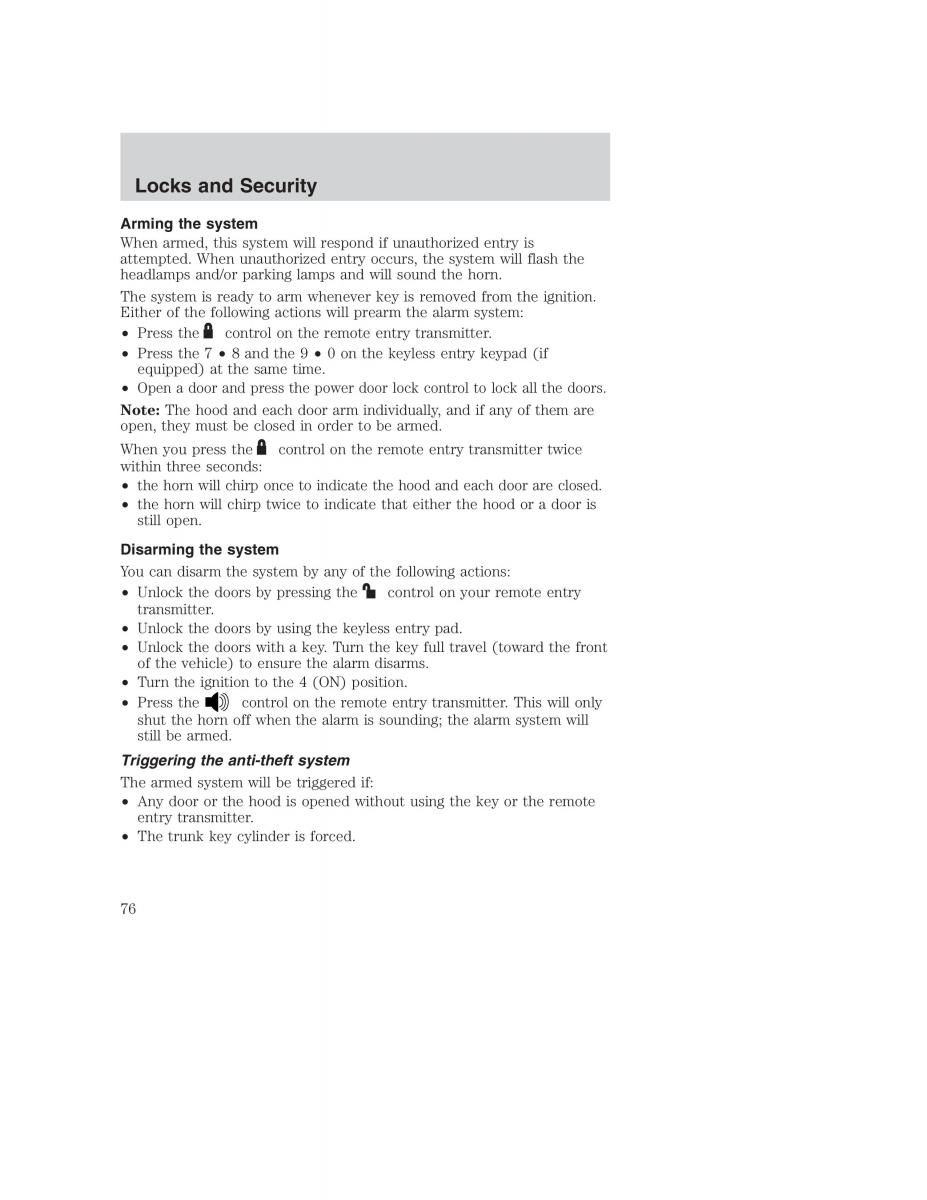 Ford Taurus IV 4 owners manual / page 76