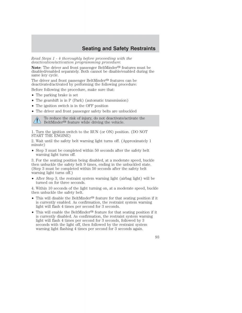 Ford Taurus IV 4 owners manual / page 93