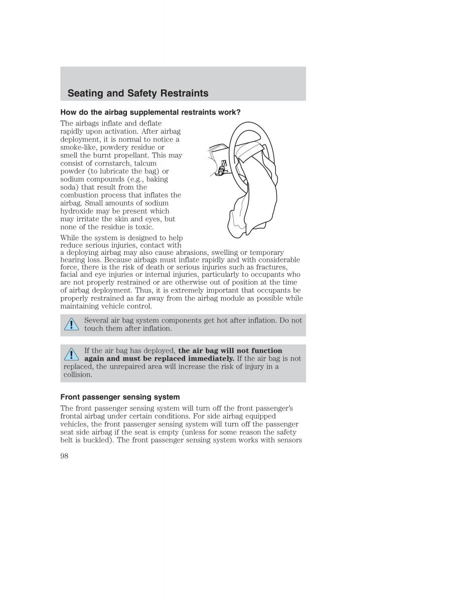 Ford Taurus IV 4 owners manual / page 98