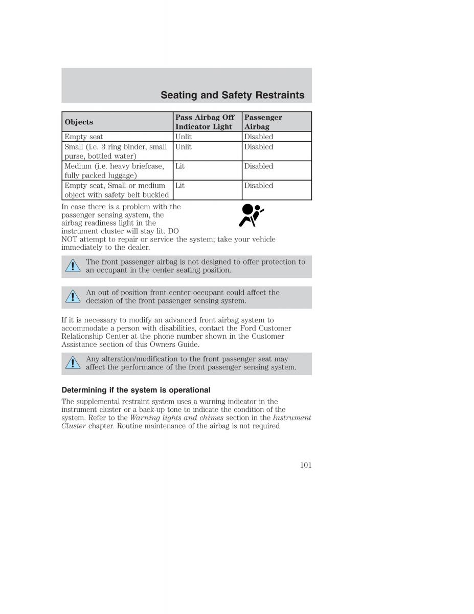 Ford Taurus IV 4 owners manual / page 101