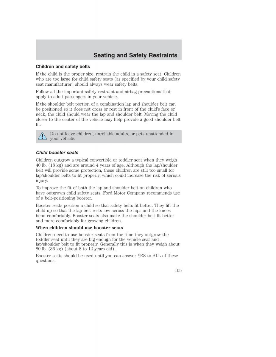 Ford Taurus IV 4 owners manual / page 105