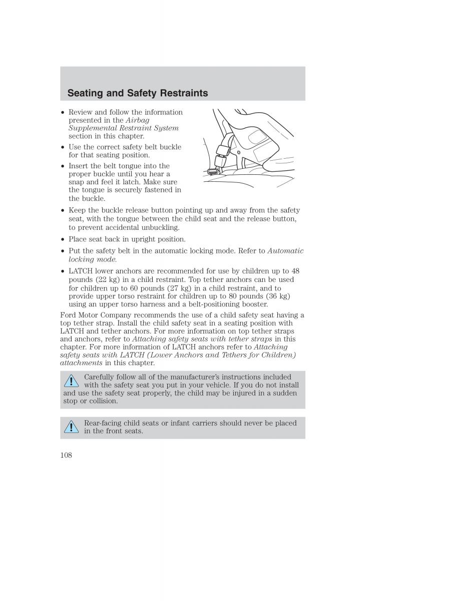 Ford Taurus IV 4 owners manual / page 108