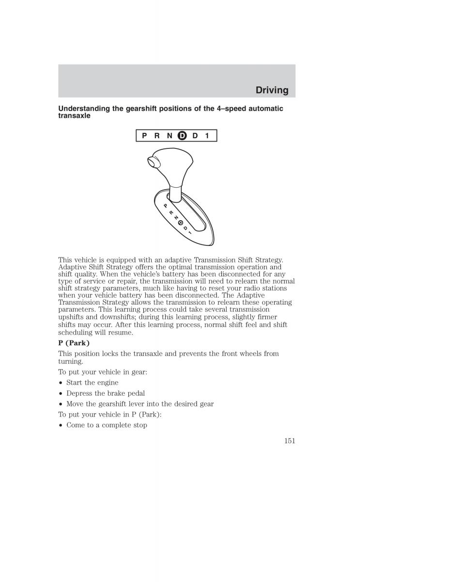 Ford Taurus IV 4 owners manual / page 151