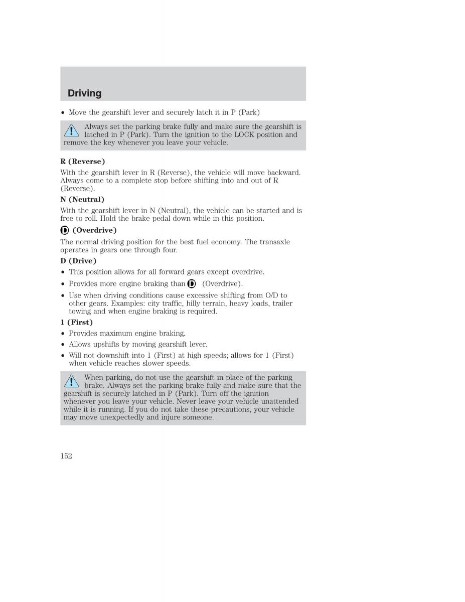 Ford Taurus IV 4 owners manual / page 152