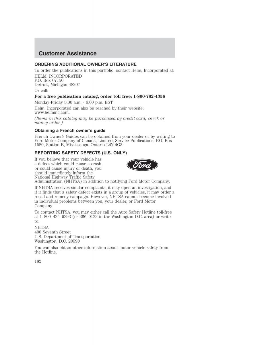 Ford Taurus IV 4 owners manual / page 182