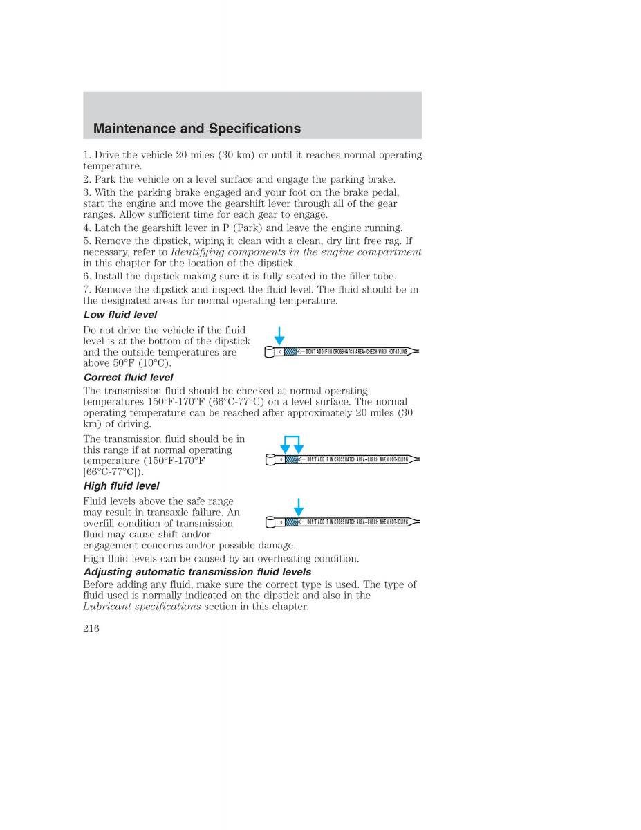 Ford Taurus IV 4 owners manual / page 216