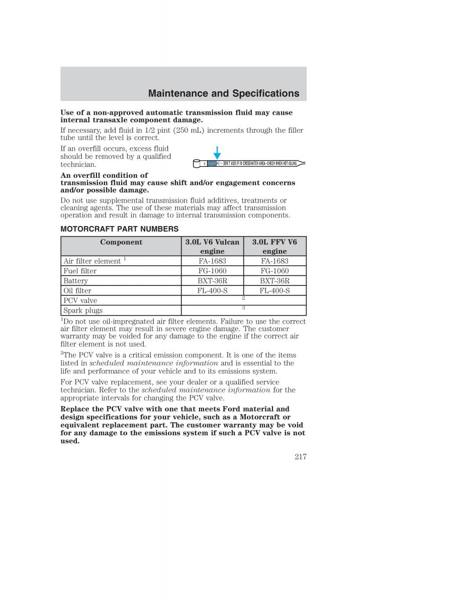 Ford Taurus IV 4 owners manual / page 217