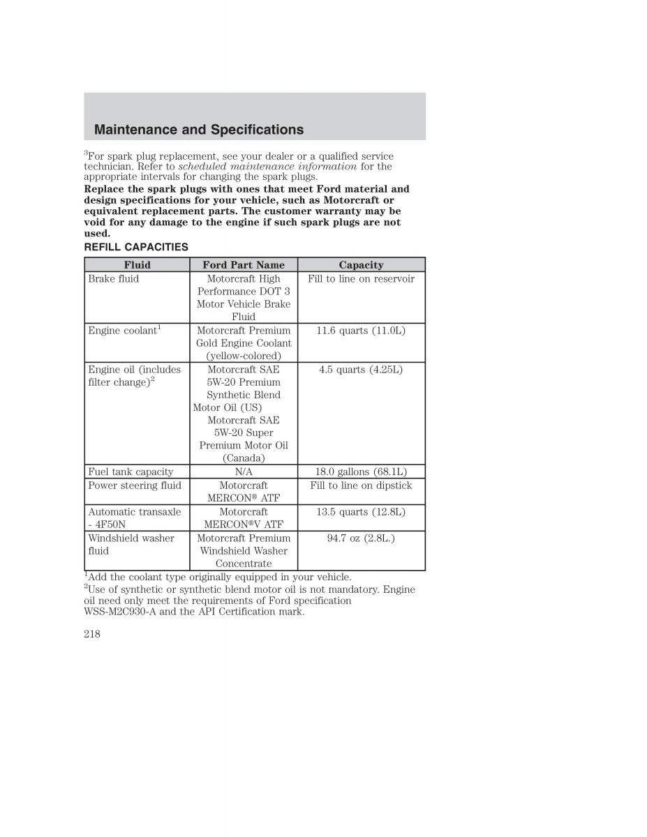 Ford Taurus IV 4 owners manual / page 218