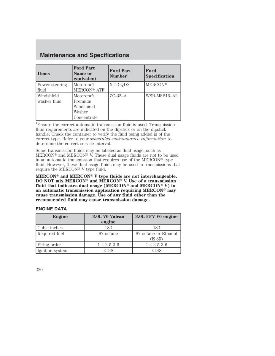 Ford Taurus IV 4 owners manual / page 220