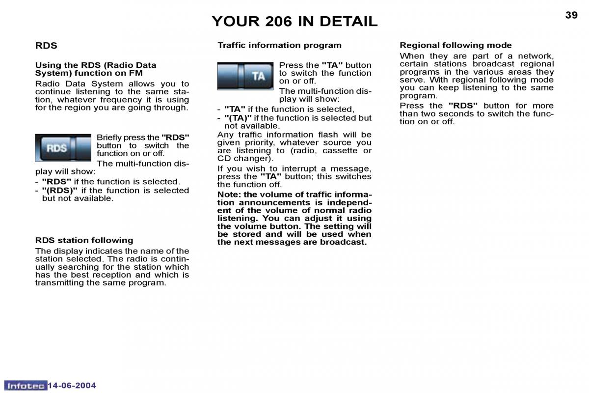 Peugeot 206 owners manual / page 103