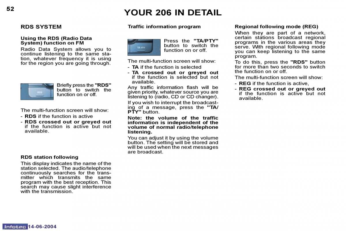 Peugeot 206 owners manual / page 119