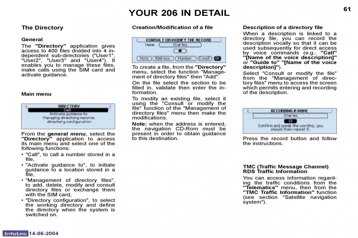 Peugeot 206 owners manual / page 128