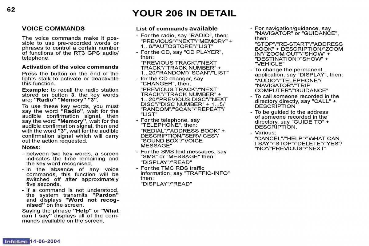 Peugeot 206 owners manual / page 129