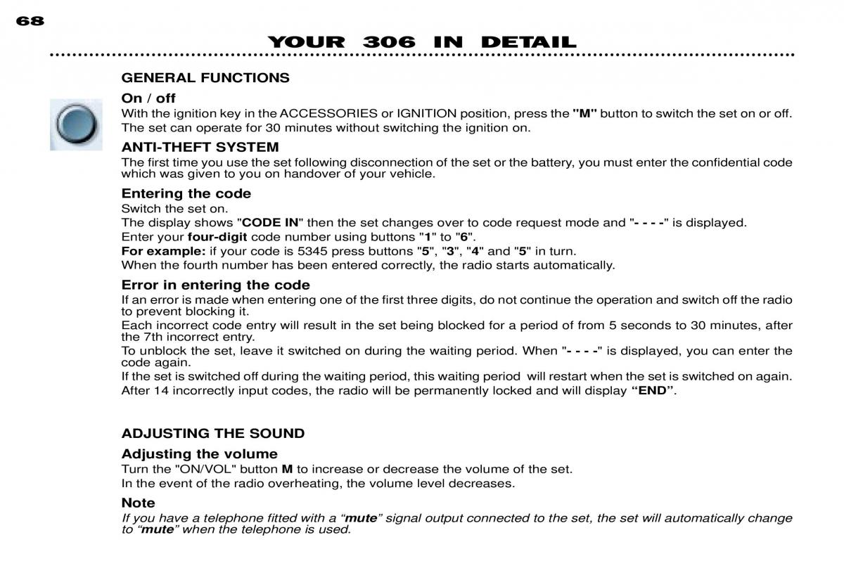 Peugeot 306 owners manual / page 88