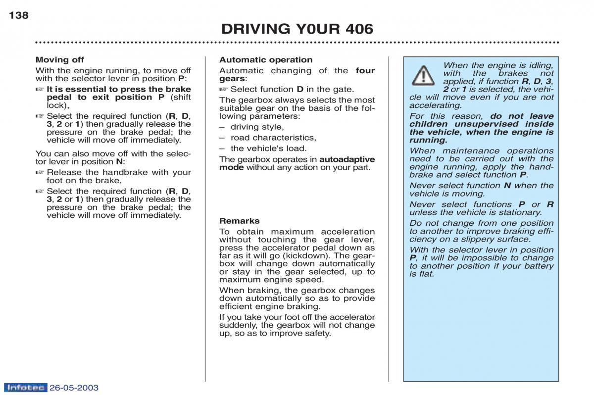 Peugeot 406 owners manual / page 36