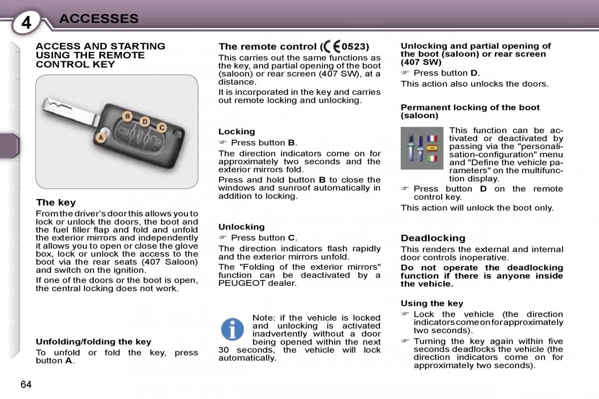 Peugeot 407 owners manual / page 74