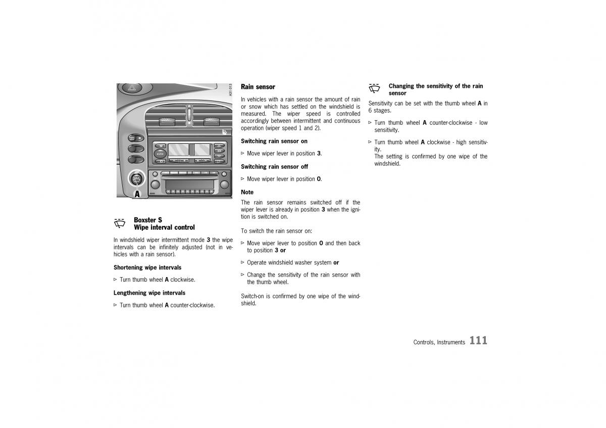 Porsche Boxster 986 owners manual / page 109