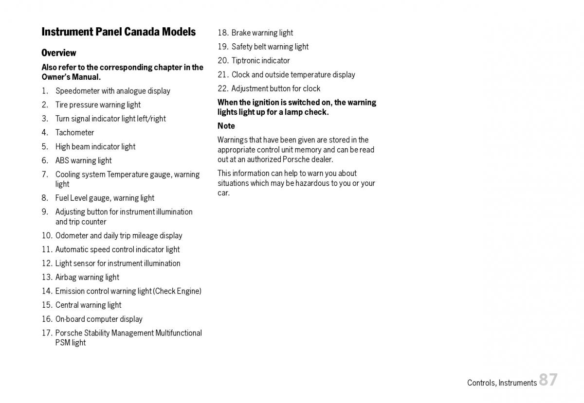 Porsche Boxster 987 owners manual / page 89