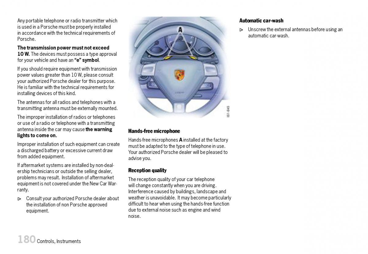 Porsche Boxster 987 owners manual / page 182