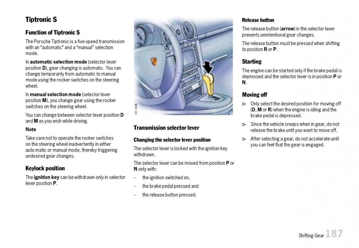 Porsche Boxster 987 owners manual / page 189