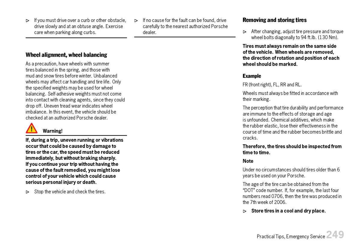 Porsche Boxster 987 owners manual / page 251