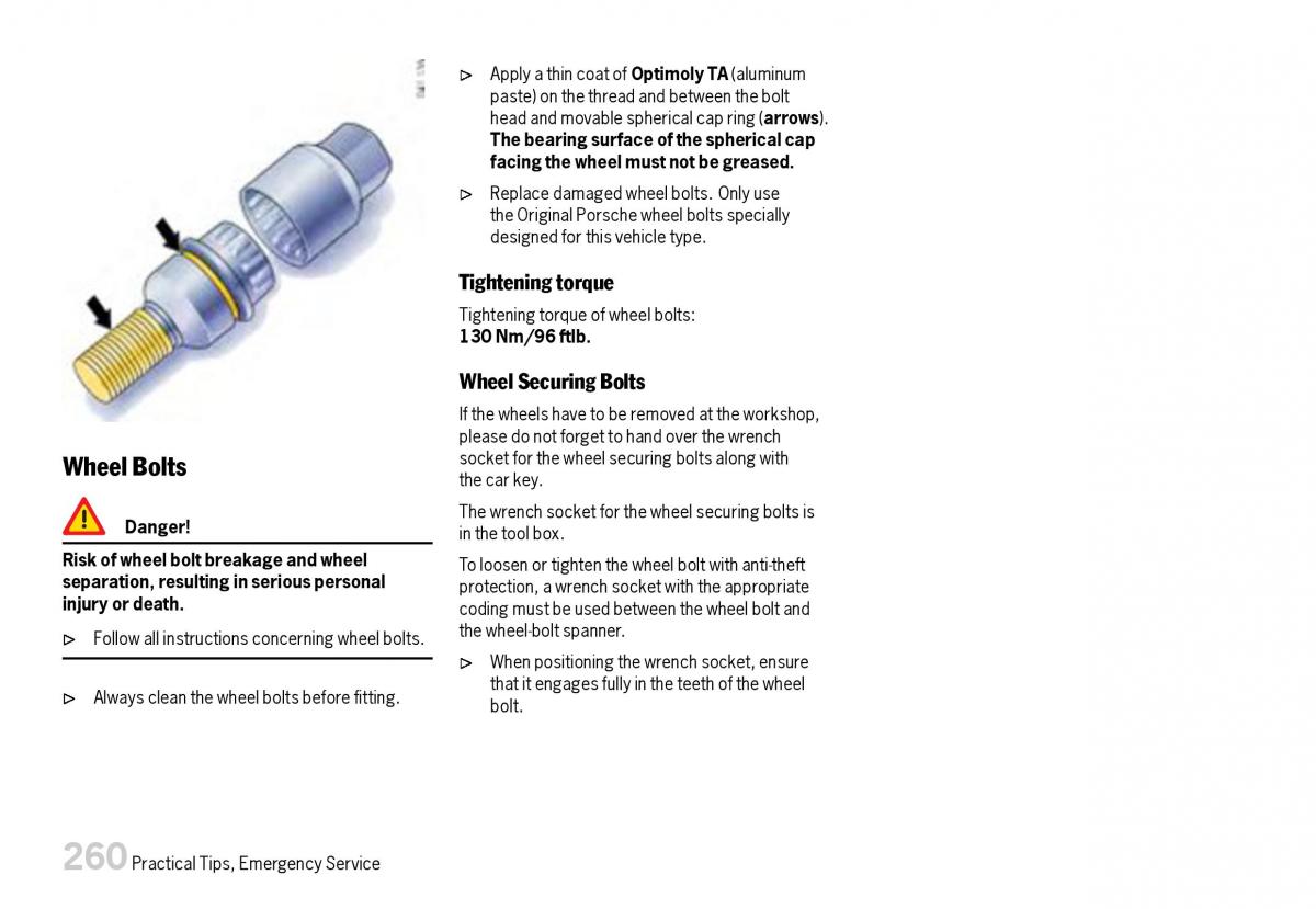 Porsche Boxster 987 owners manual / page 262