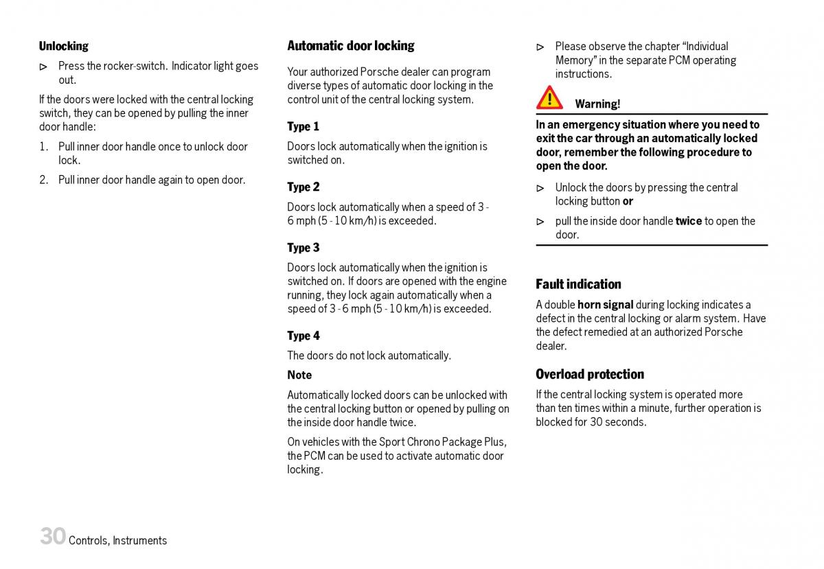 Porsche Boxster 987 owners manual / page 32