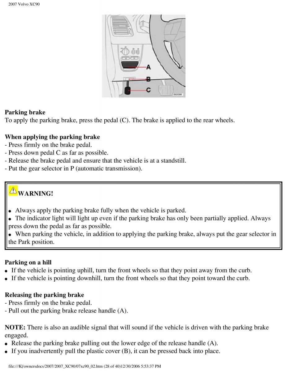 manual Volvo XC90 Volvo XC90 I 1 owners manual / page 74