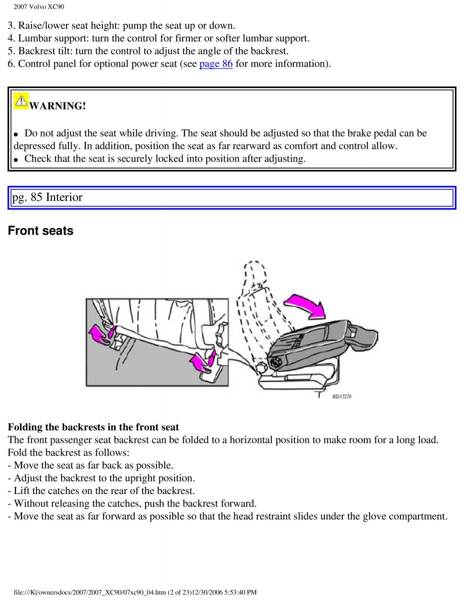 manual Volvo XC90 Volvo XC90 I 1 owners manual / page 96