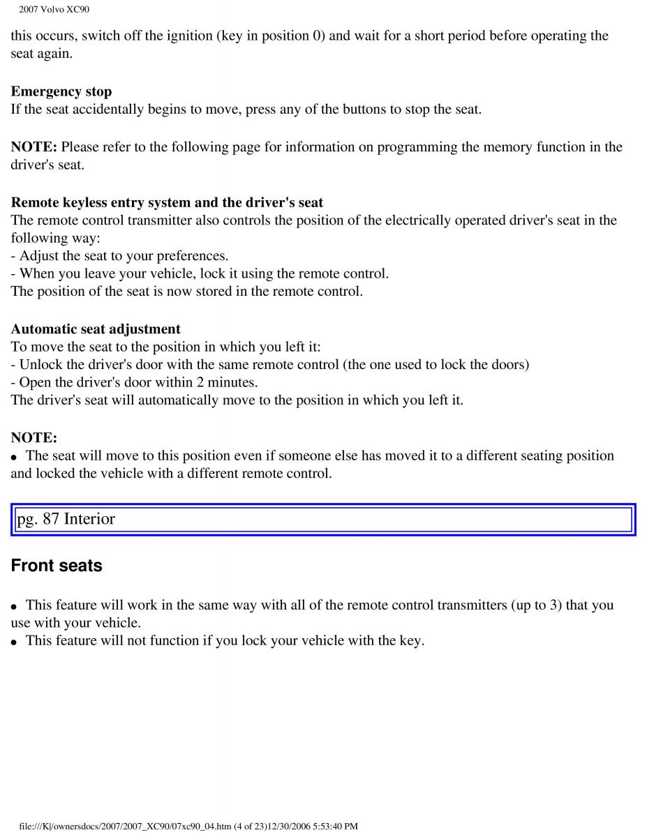 manual Volvo XC90 Volvo XC90 I 1 owners manual / page 98