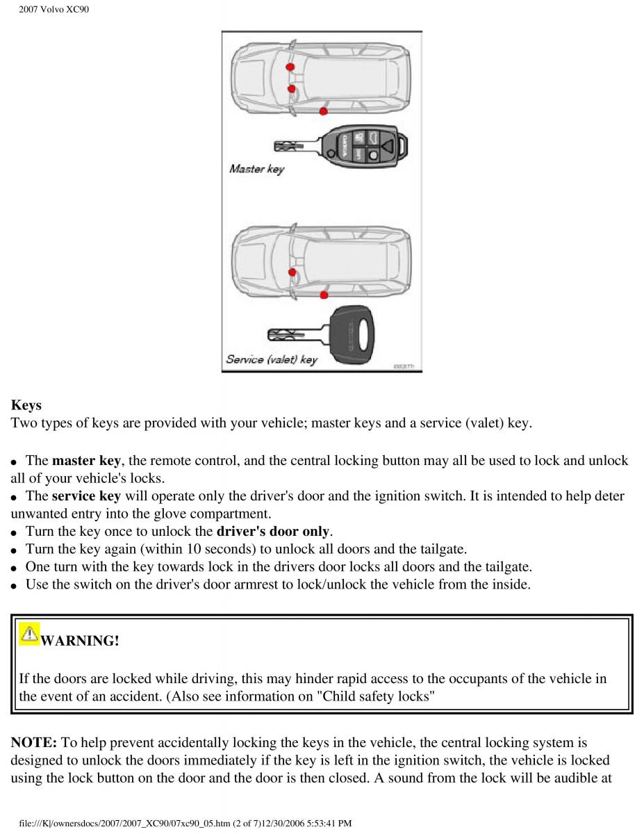 manual Volvo XC90 Volvo XC90 I 1 owners manual / page 119