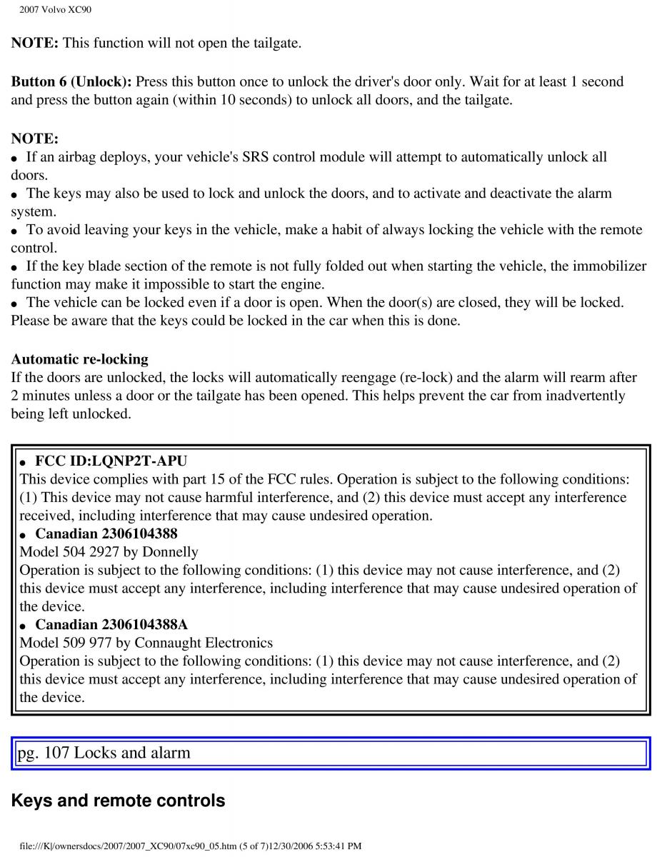 manual Volvo XC90 Volvo XC90 I 1 owners manual / page 122