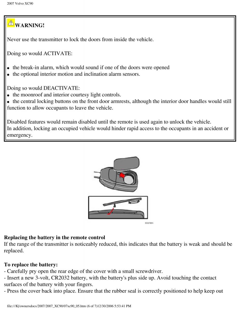 manual Volvo XC90 Volvo XC90 I 1 owners manual / page 123