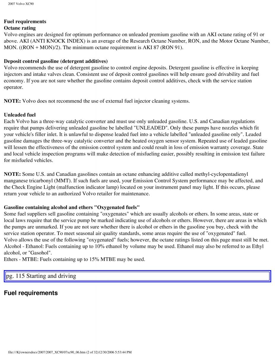 manual Volvo XC90 Volvo XC90 I 1 owners manual / page 126