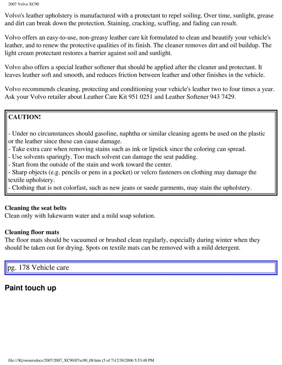 manual Volvo XC90 Volvo XC90 I 1 owners manual / page 184