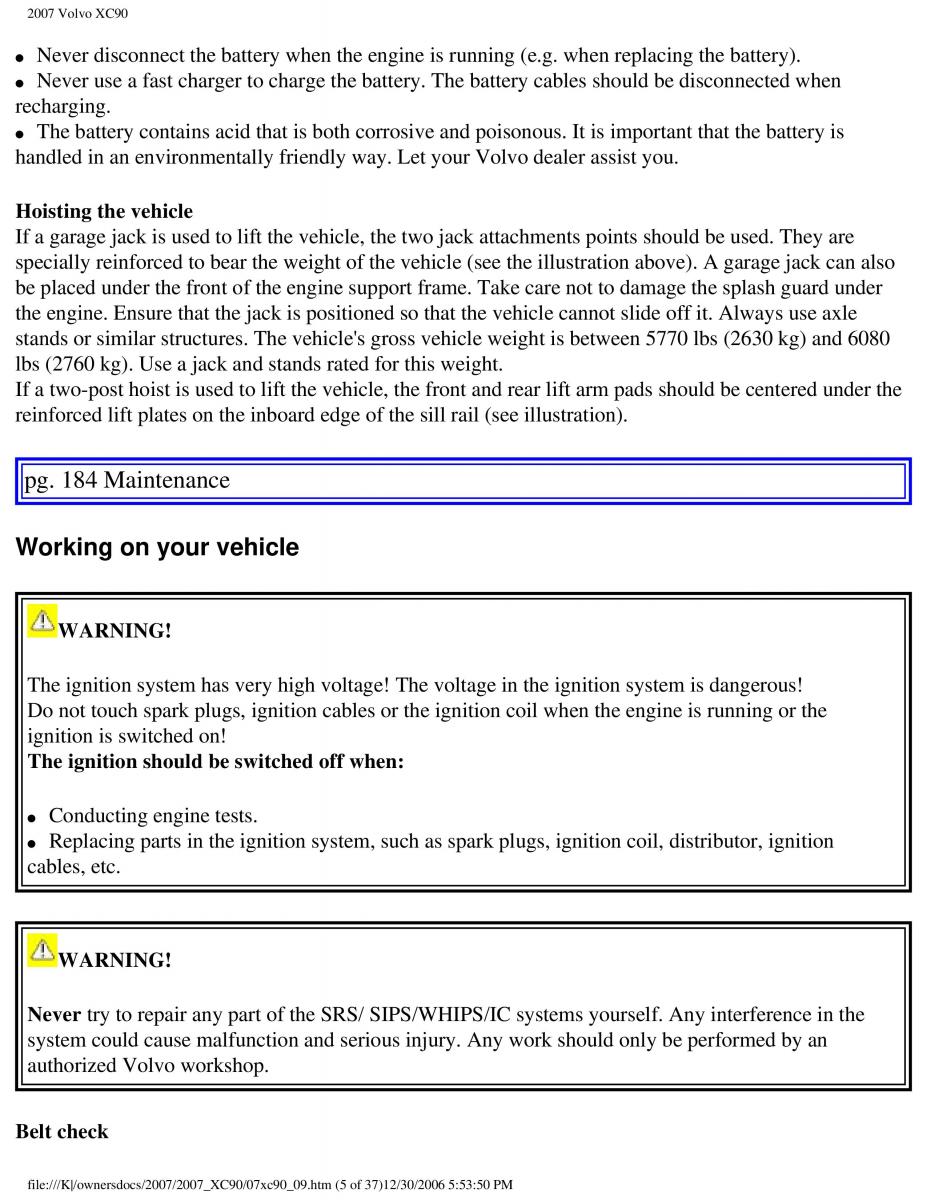 manual Volvo XC90 Volvo XC90 I 1 owners manual / page 191