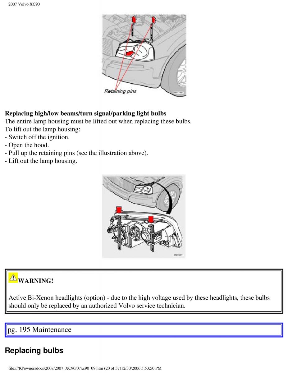 manual Volvo XC90 Volvo XC90 I 1 owners manual / page 206