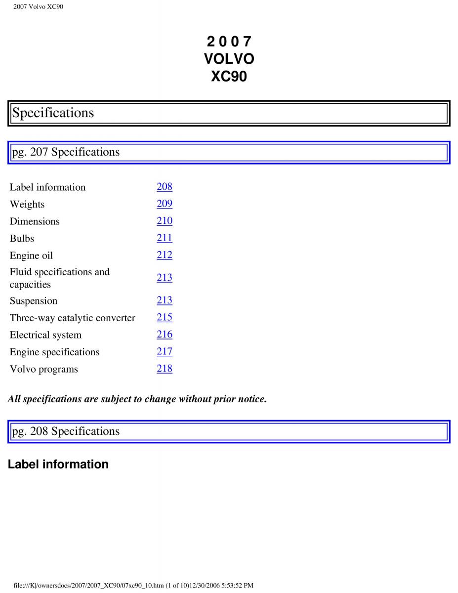 manual Volvo XC90 Volvo XC90 I 1 owners manual / page 224